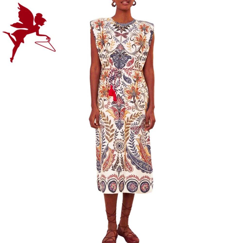 FARM RIO Boho Glam Off White Midi Dress